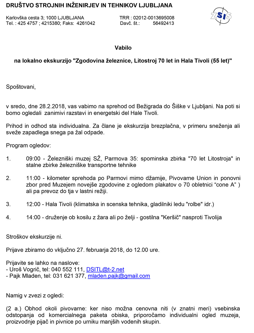 Vabilo na lokalno ekskurzijo