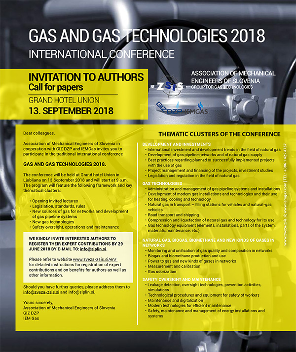 Invitation to authors - GAS AND GAS TECHNOLOGIES 2018